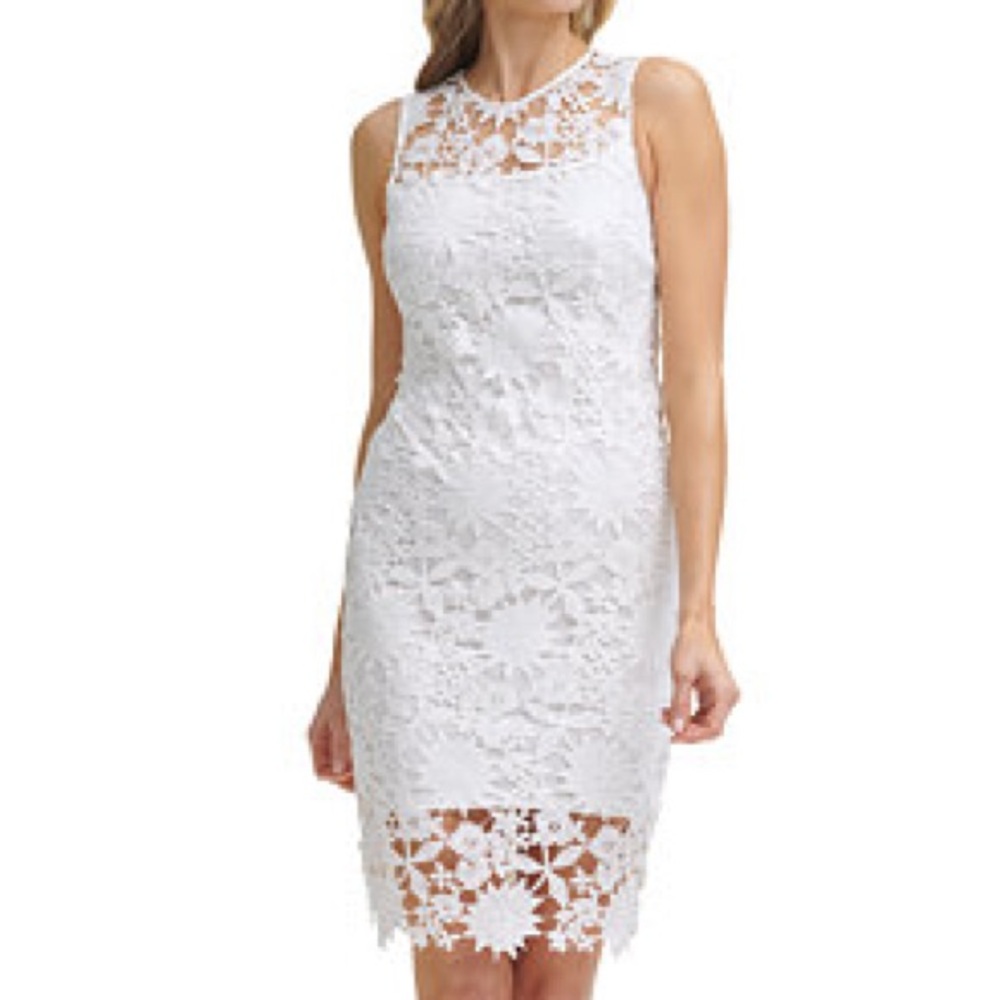 Calvin Klein White Lace Sheath Dress Bachelorette Bridal Women's Size 10 NWT